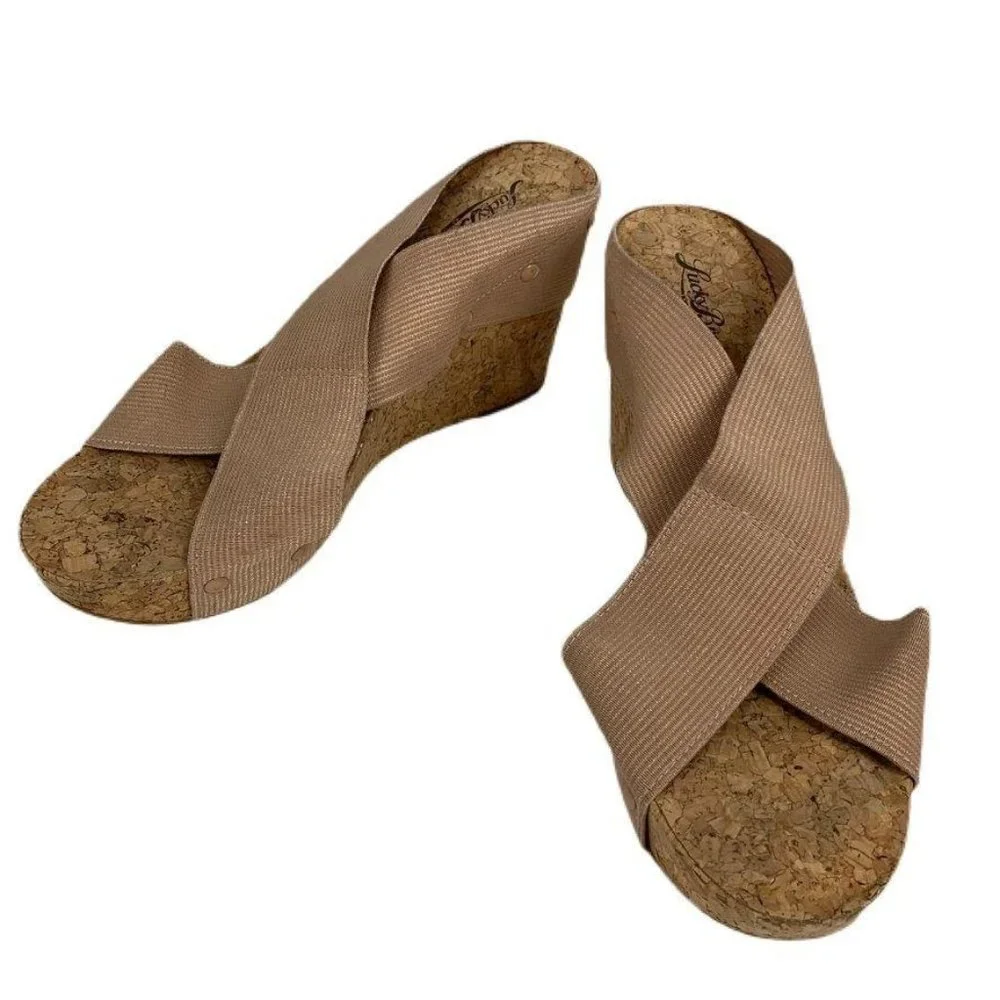 Lucky Brand Tan Crisscross‎ Strap Cork Wedge Sandal